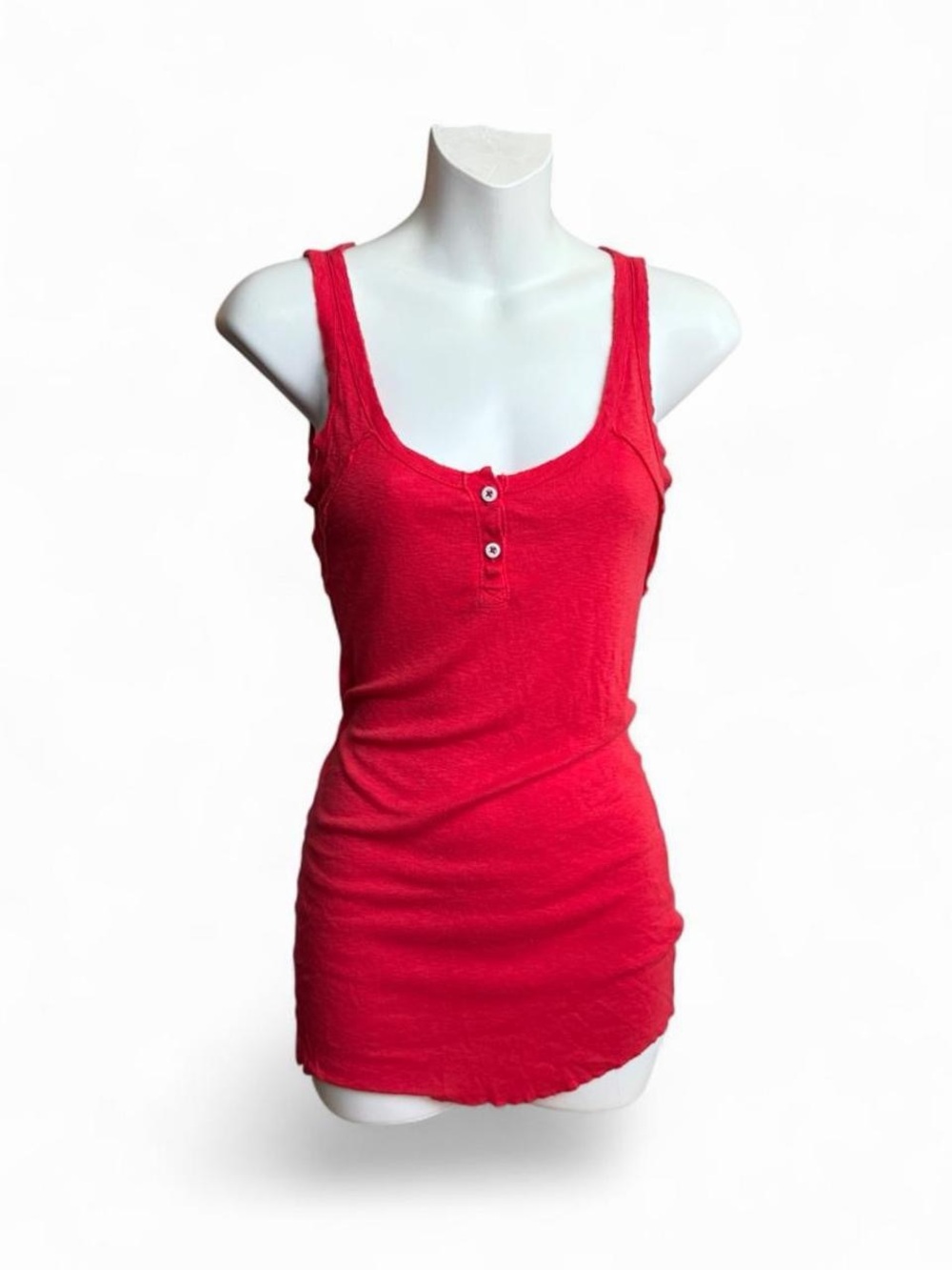 Michael Stars Bright Red Scoop Tank with Button Placket